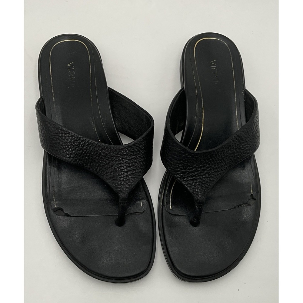 Vionic‎ Agave Woman's Sandals Size 9 Black Leather Thong Shoes